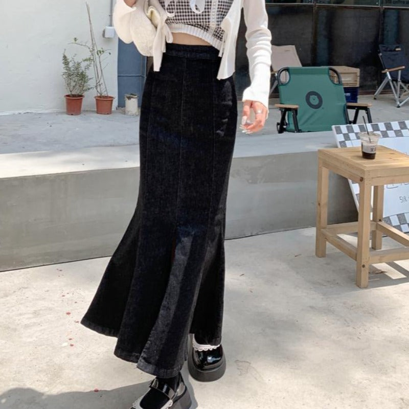 Serpentina Fishtail Midi Skirt with Front Slit - nightcity clothing