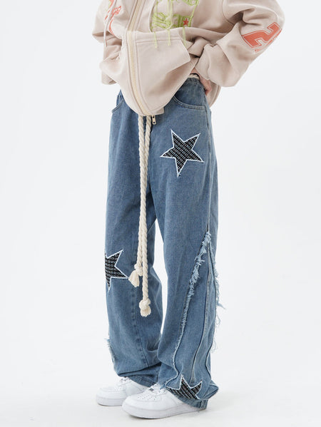 Distressed Patchwork Star Jeans - nightcity clothing