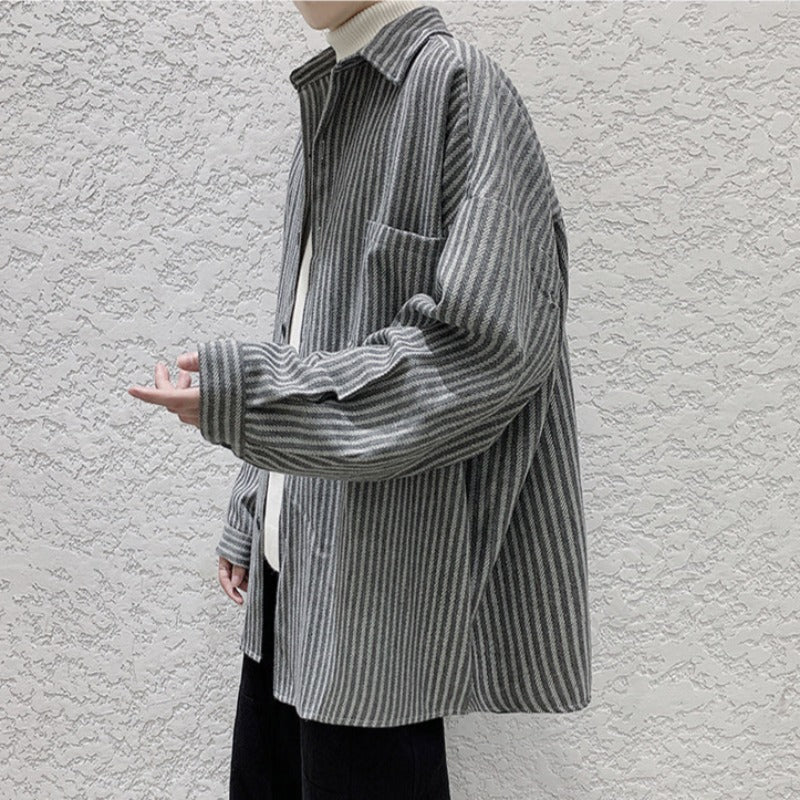 Oversized Narrow Striped Button Overshirt - nightcity clothing
