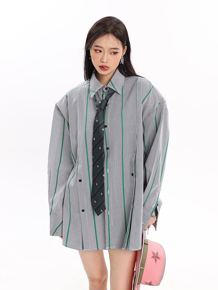 Pinstripe Button Shirt with Shoulder Pads