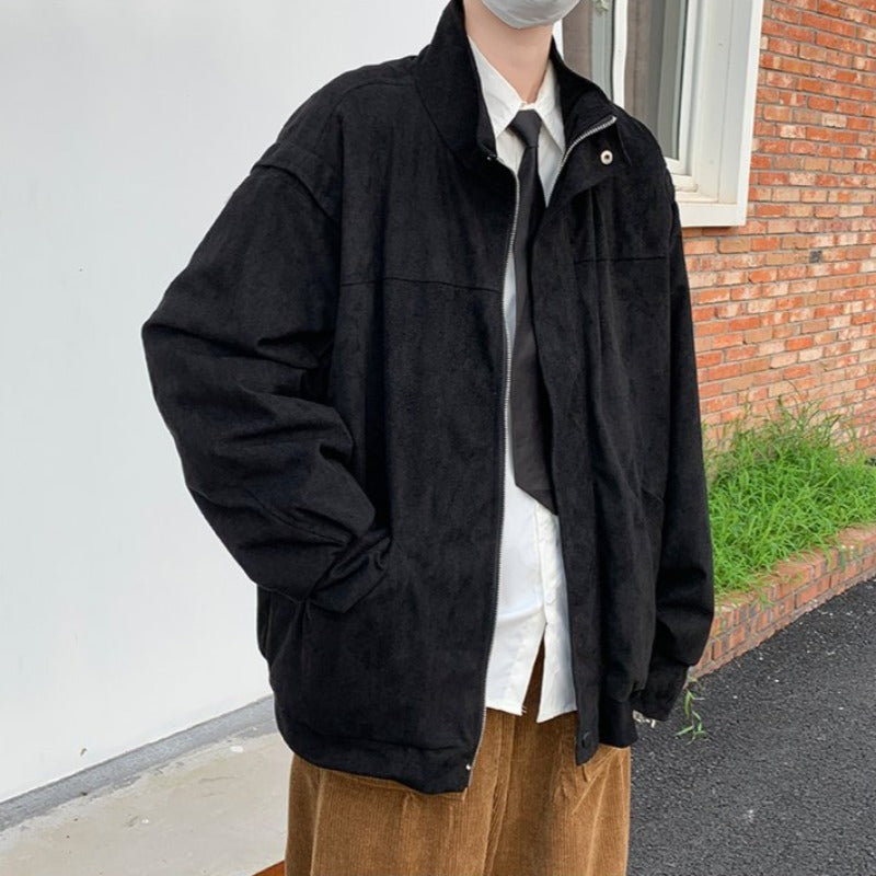 Suede High-Neck Shoulder Seam Jacket - nightcity clothing