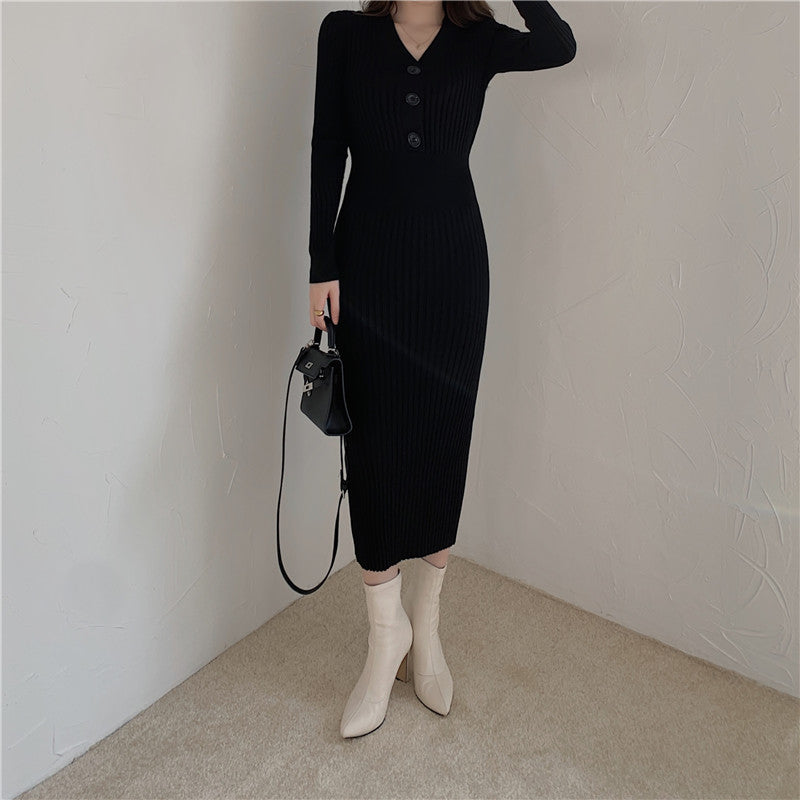 Ribbed Long Sleeve Bodycon Knit Dress - nightcity clothing