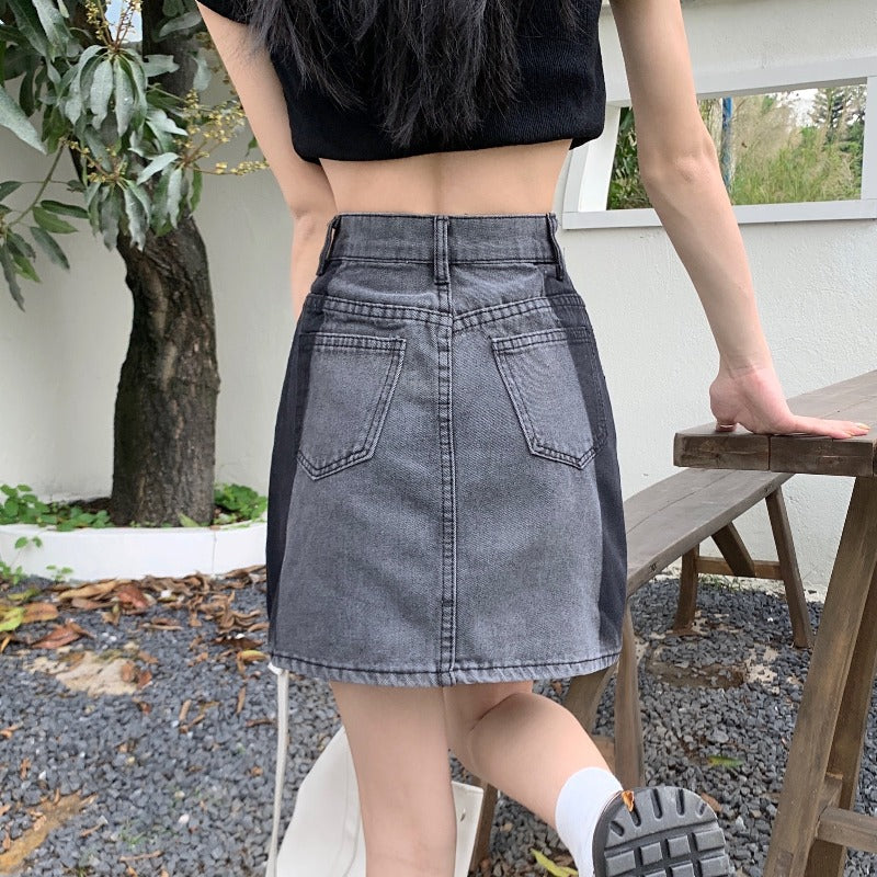 Faded Side-Stripe Denim Mini Skirt - nightcity clothing