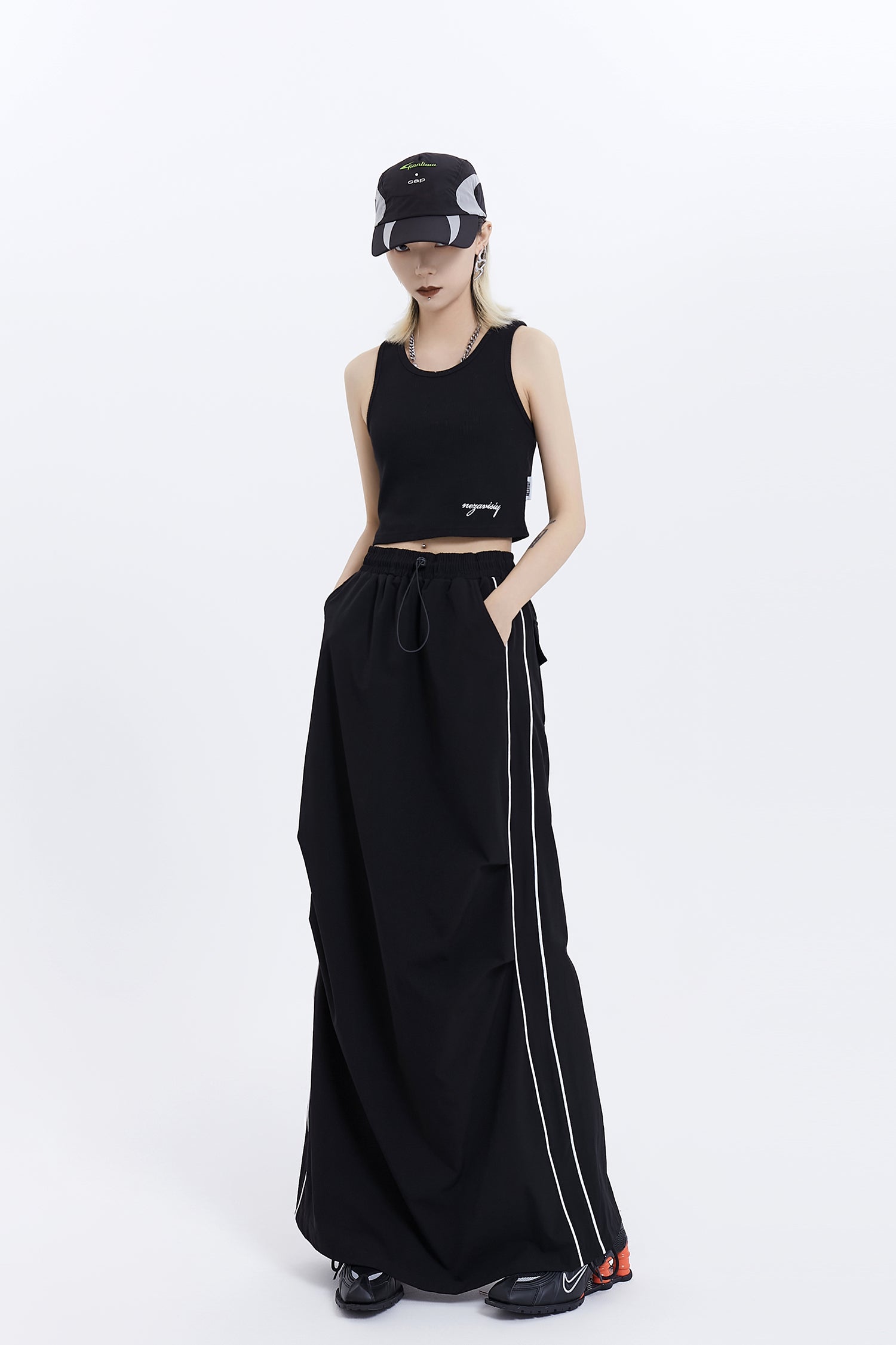 Side Stripe Maxi Skirt with Back Slit