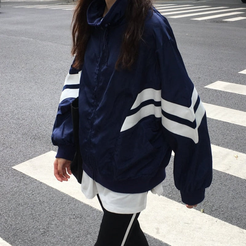 Oversized Double Sleeve Stripe Windbreaker Jacket - nightcity clothing