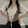 Asymmetric Hem Color Block Ruched Crop Top - nightcity clothing