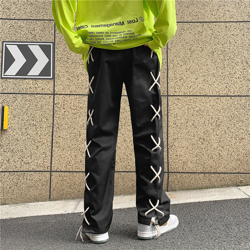 Split Hem Joggers with Side Drawstring Lace - nightcity clothing