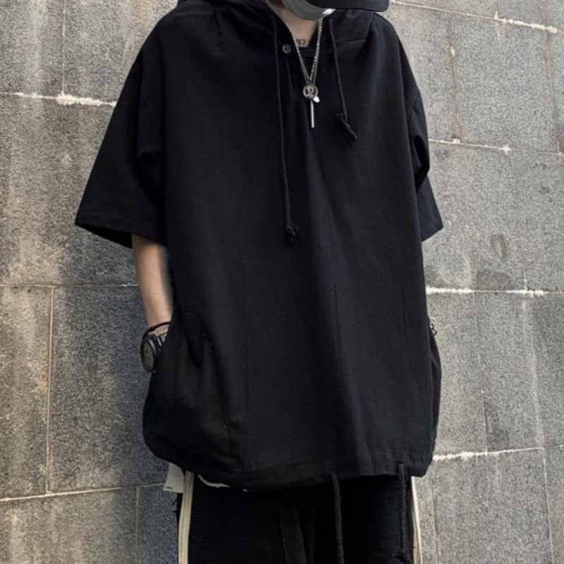 Oversized Hooded Drawstring Tee - nightcity clothing
