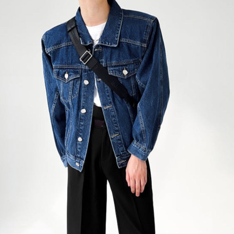 Slim Classic Denim Jacket with Shoulder Pads - nightcity clothing