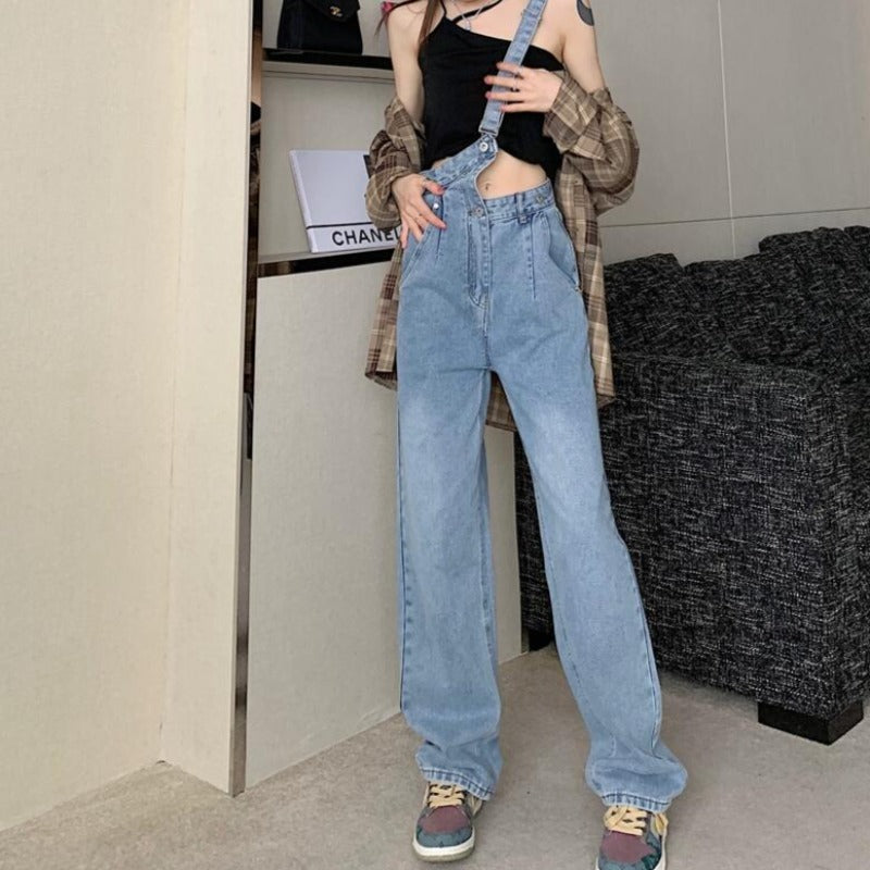Asymmetric One-Shoulder Dungarees Denim Overalls - nightcity clothing