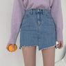 Asymmetric Distressed Hem Denim Mini Skirt - nightcity clothing