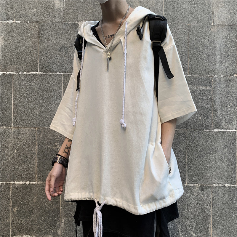 Oversized Hooded Drawstring Tee - nightcity clothing