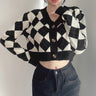 Slim Diagonal Checkerboard Cropped Cardigan - nightcity clothing