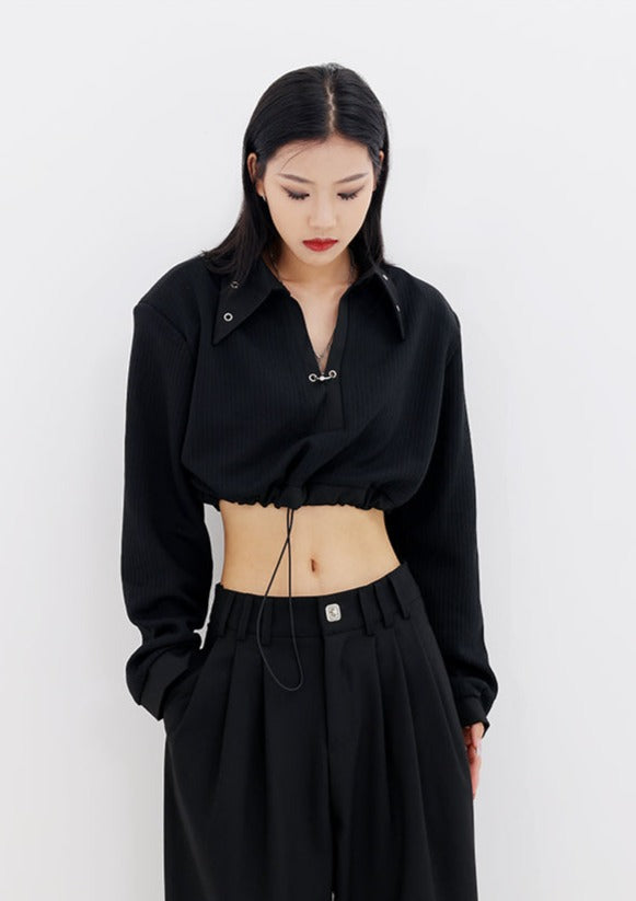 Collared Waist Tie Crop Top - nightcity clothing