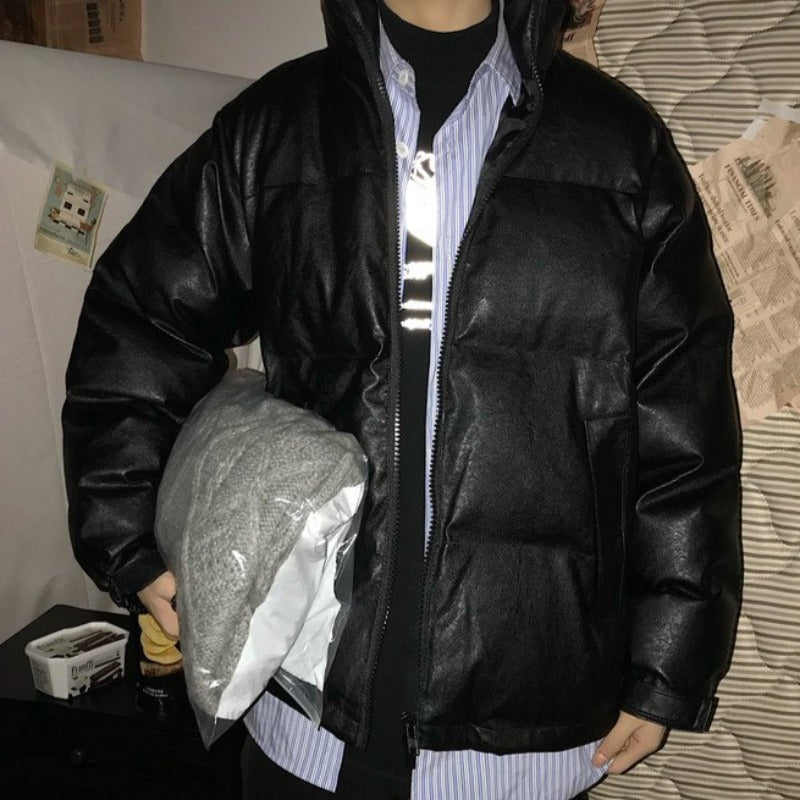 Faux Leather Puffer Jacket II - nightcity clothing