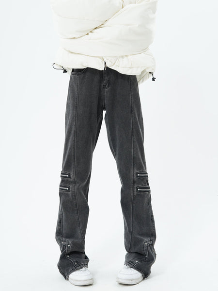 Multi Zip Button Hem Jeans