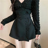 Asymmetric Button Mini Skirt with Ribbon Belt - nightcity clothing