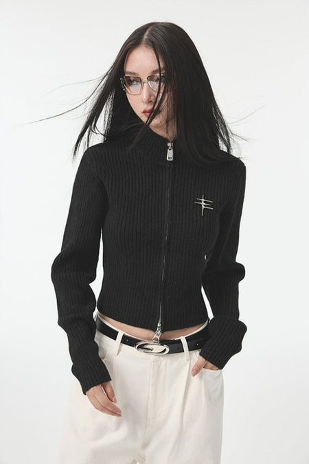 High Neck Double Zip Skinny Crop Top - nightcity clothing