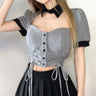 Ruched Cutout Collared Crop Top - nightcity clothing