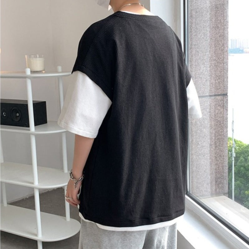 Oversized Mock Two-Piece Vest Tee - nightcity clothing