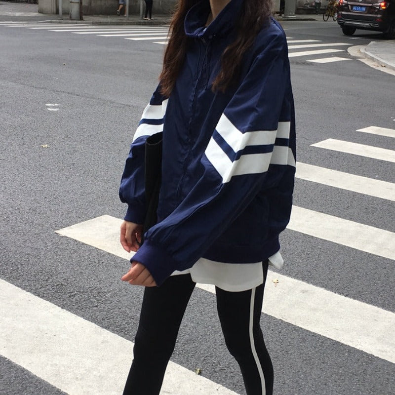 Oversized Double Sleeve Stripe Windbreaker Jacket - nightcity clothing