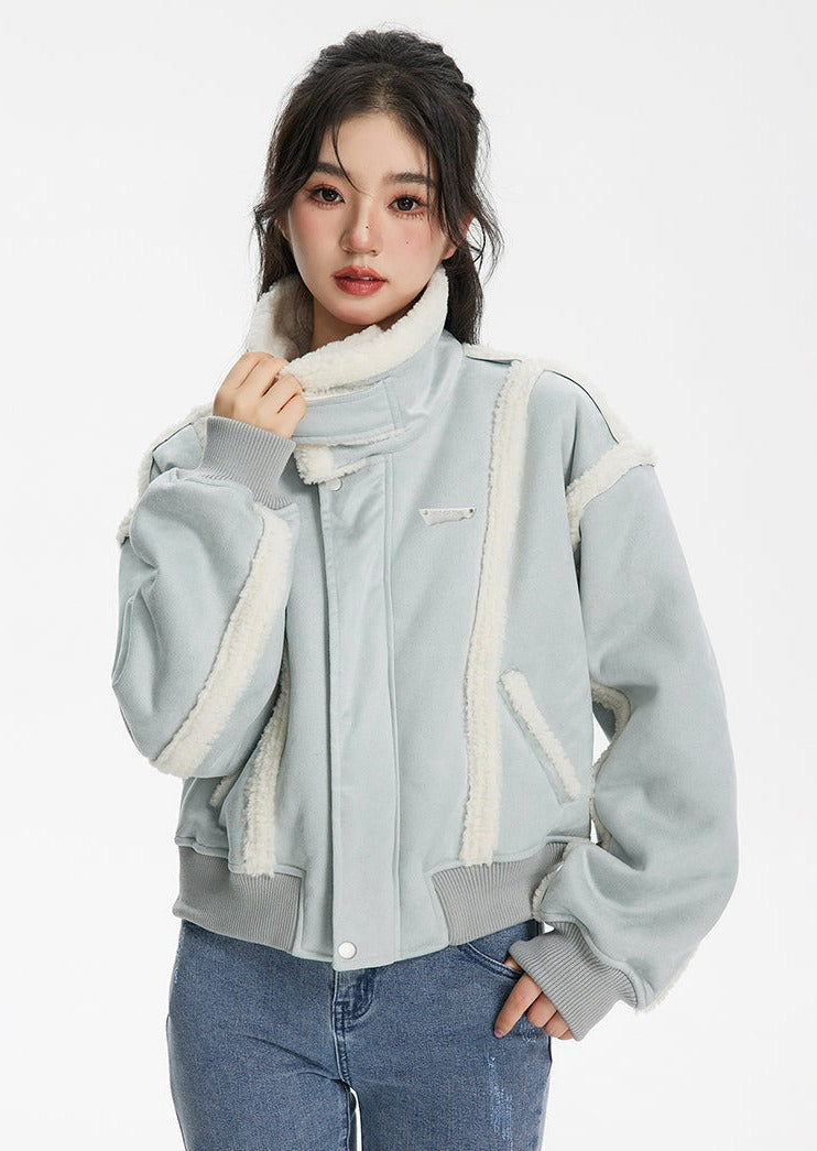 Shearling High Neck Cropped Jacket