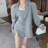 Boxy Blazer and Slim Spaghetti Strap Slit Dress Two-Piece Set - nightcity clothing