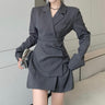 Boxy Slim Asymmetric Button Blazer Dress - nightcity clothing