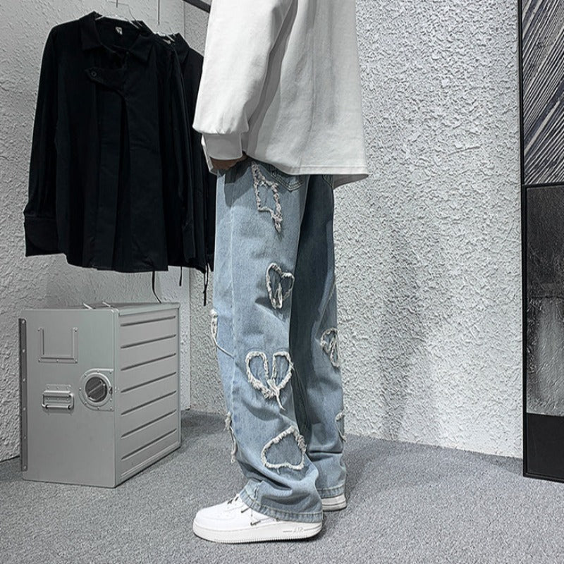 Distressed Patchwork Straight Jeans - nightcity clothing