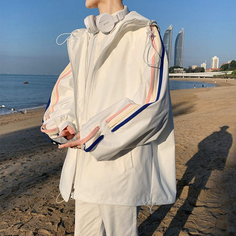 Drawstring Sleeve Stripe Hoodie Jacket - nightcity clothing