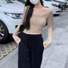 Waffle Textured Flare Long Sleeve Top - nightcity clothing