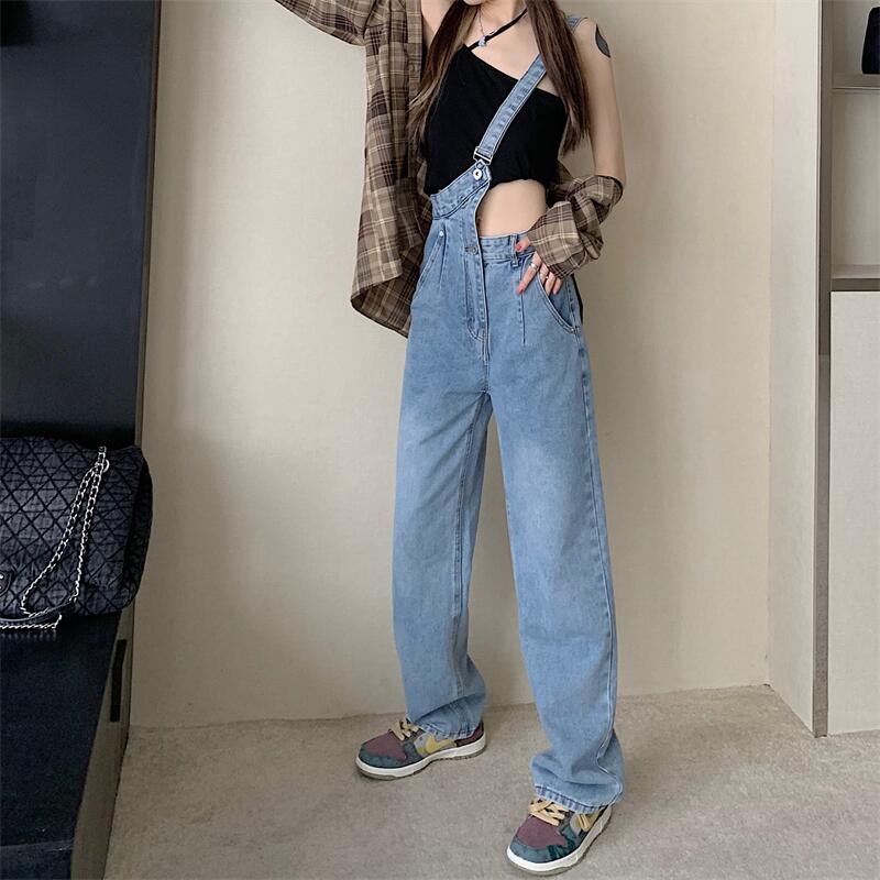Asymmetric One-Shoulder Dungarees Denim Overalls - nightcity clothing