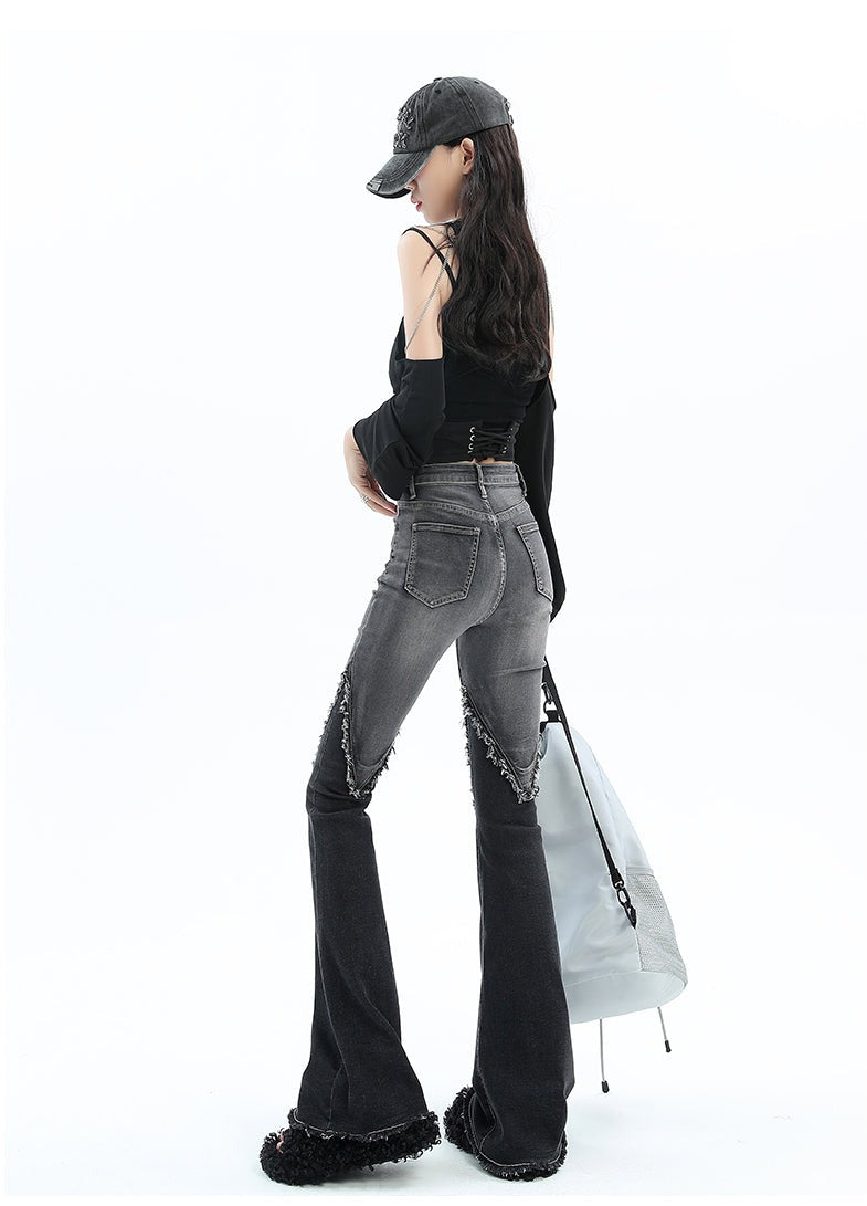 Distressed Patchwork Wide Leg Jeans