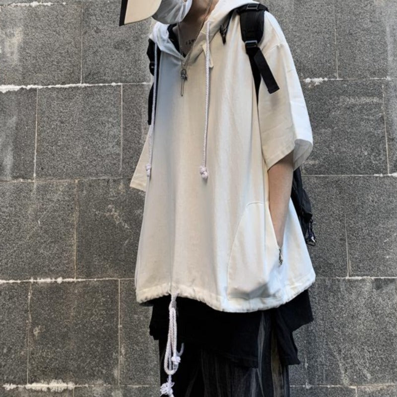 Oversized Hooded Drawstring Tee - nightcity clothing