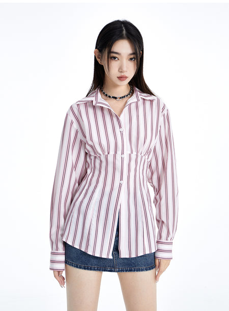 Striped Cinched Waist Shirt