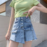 Distressed Hem Button Denim Skort - nightcity clothing