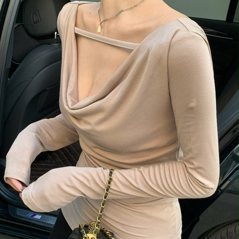 Off Shoulder Strap Skinny Long Sleeve Top