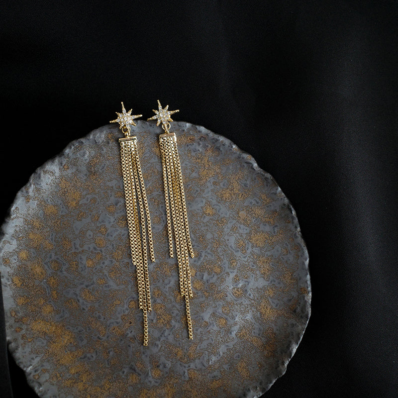 Tassel Earrings with Sun Stud - nightcity clothing