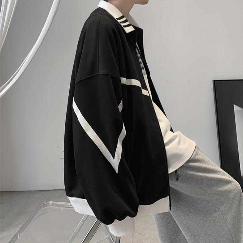 Asymmetric Collar Stripe Track Jacket - nightcity clothing