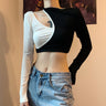 Cropped Asymmetric Neckline Mock-Layered Tee - nightcity clothing