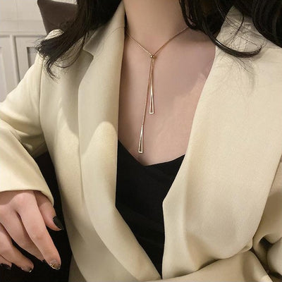 Chain Necklace with Double Triangle Pendant
