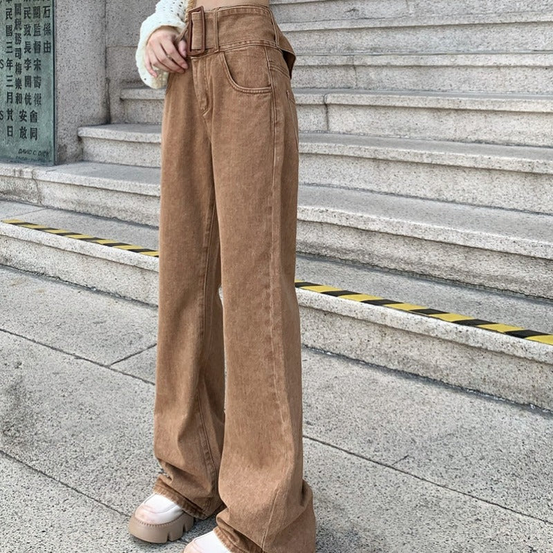 Semi Flare Belted Denim Pants - nightcity clothing