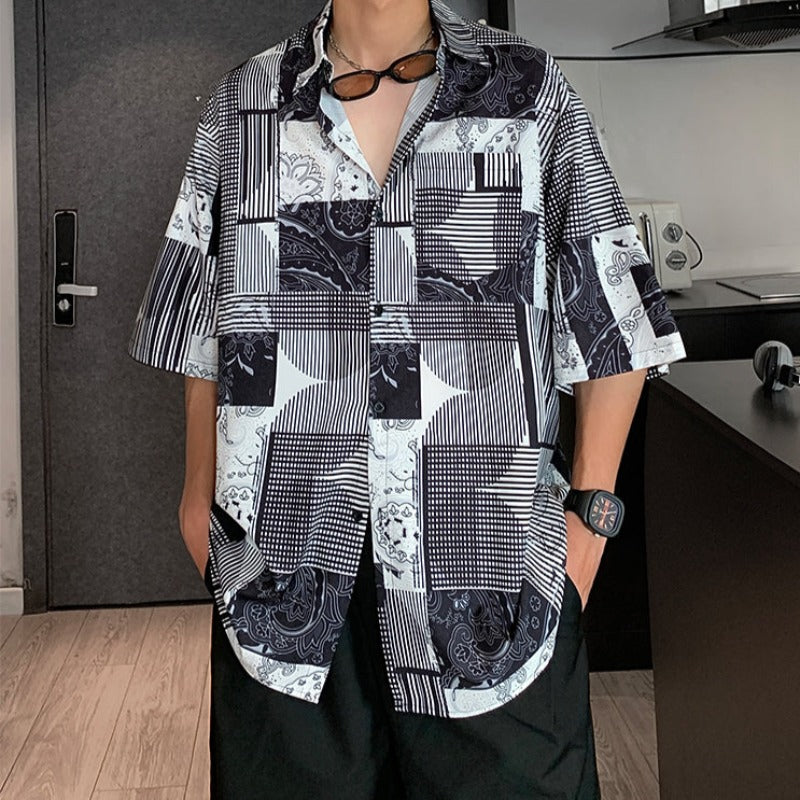 Oversized Abstract Pattern Button Shirt - nightcity clothing