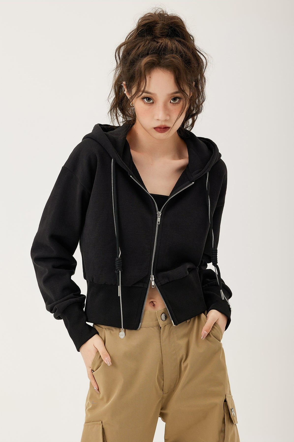 Double Zip Cropped Hoodie