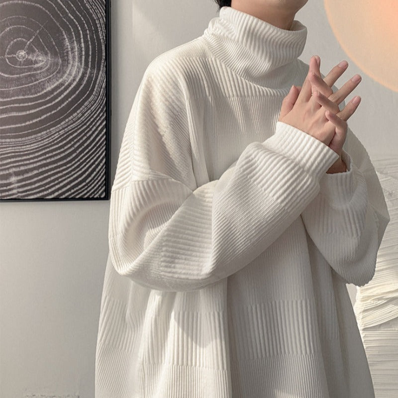 Oversized Ribbed Block Textured High-Neck Knit Sweater - nightcity clothing