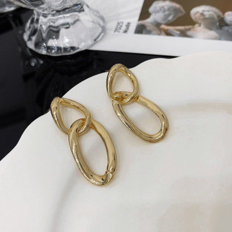 Double Ellipse Link Chain Earrings - nightcity clothing
