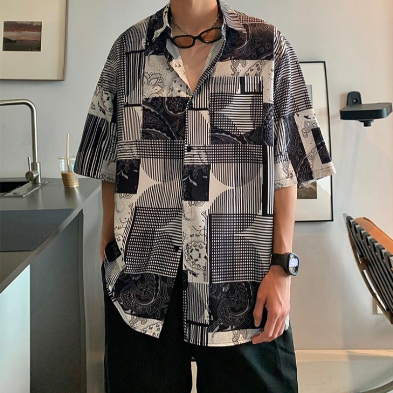 Oversized Abstract Pattern Button Shirt - nightcity clothing