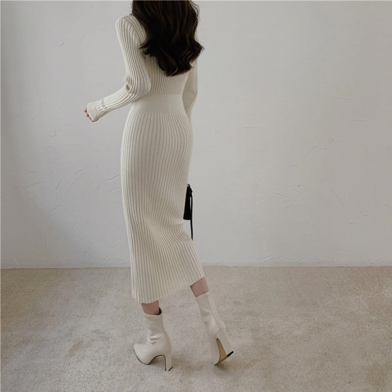 Ribbed Long Sleeve Bodycon Knit Dress - nightcity clothing