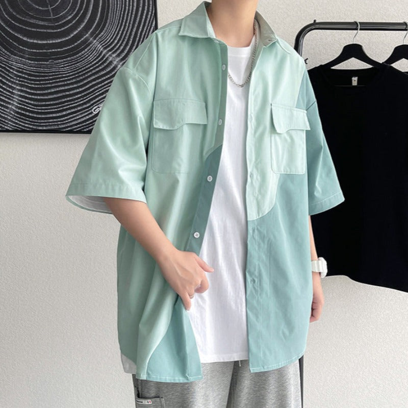 Oversized Color Block Patchwork Short Sleeve Shirt - nightcity clothing