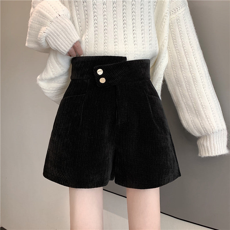 Asymmetric Button Waist Ribbed Shorts - nightcity clothing